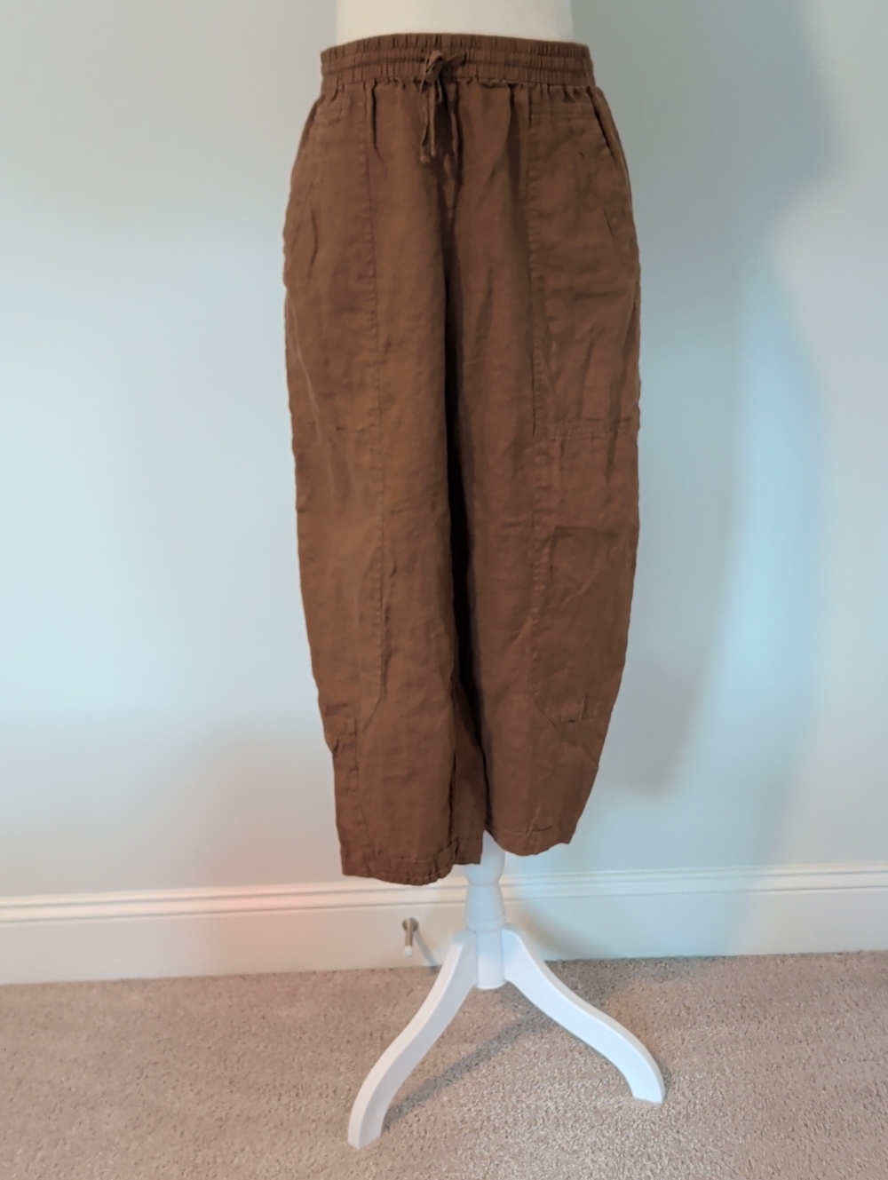Banana Republic Barrel Leg Linen Brown Drawstring Pants